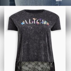 TORRID DISNEY Alice In Wonderland Black Lace Hem Top! NWT!